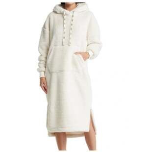 UGG Winola Full Body Hoodie Cream Sherpa Fleece Lounge Dress M/L